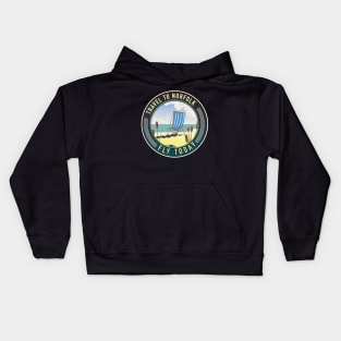 Travel to Norfolk Fly today logo Kids Hoodie